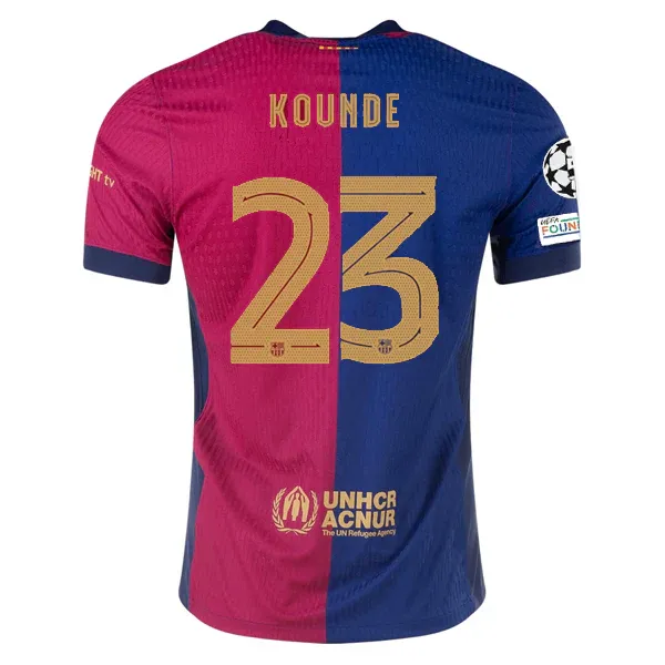 24-25 Barcelona Home Kounde 23 Jersey (Player Version) With Champions League Patches