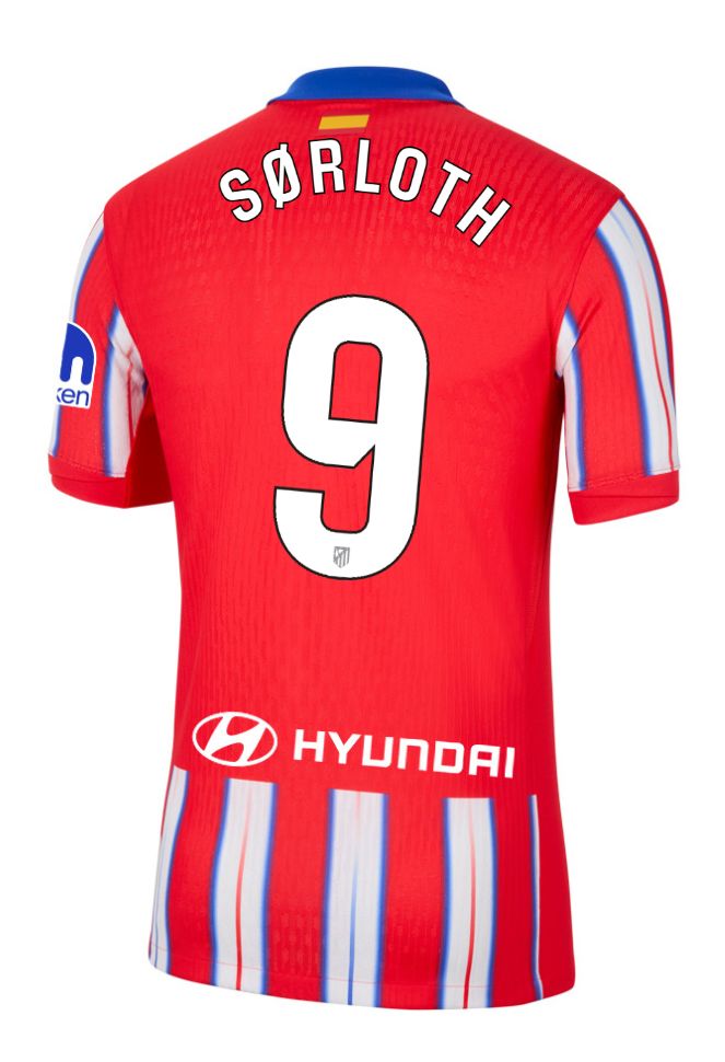 24-25 Atletico Madrid Home SØRLOTH 9 Laliga Jersey 24-25 Atletico Madrid Home SØRLOTH 9 Laliga Jersey