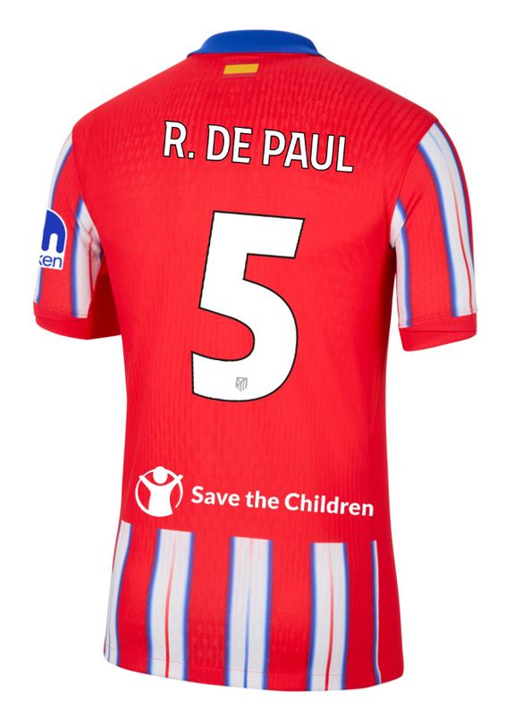 24-25 Atletico Madrid Home R. DE PAUL 5 Champions League Jersey (Player Version)
