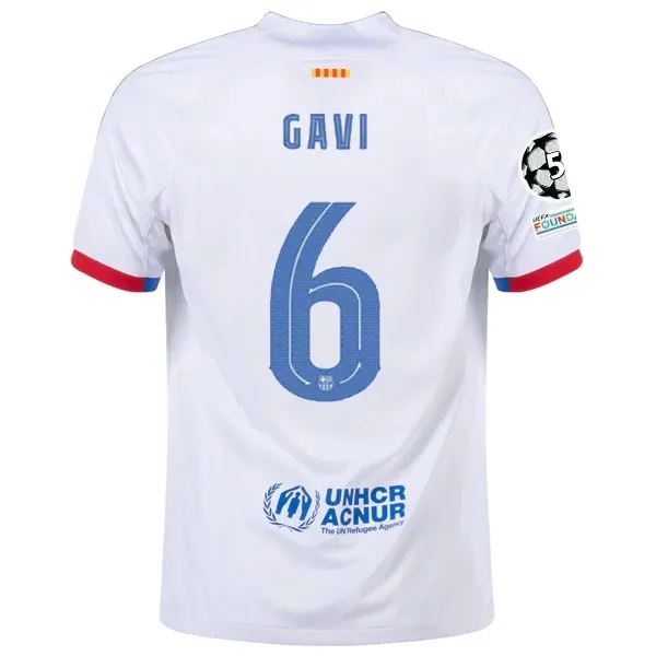 Barcelona Gavi Away Jersey 2023/2024 With Champions League Patches Barcelona Gavi Away Jersey 2023/2024 With Champions League Patches