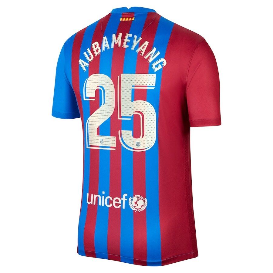 Barcelona Pierre-Emerick Aubameyang 25 Barcelona  Blue/Red Home Jersey