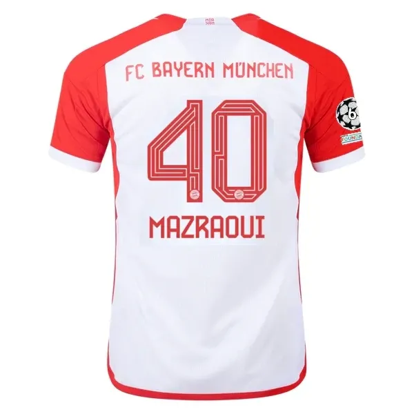 Bayern Munich Noussair Mazraoui Home Jersey 2023/2024 With Champions League Patches Bayern Munich Noussair Mazraoui Home Jersey 2023/2024 With Champions League Patches