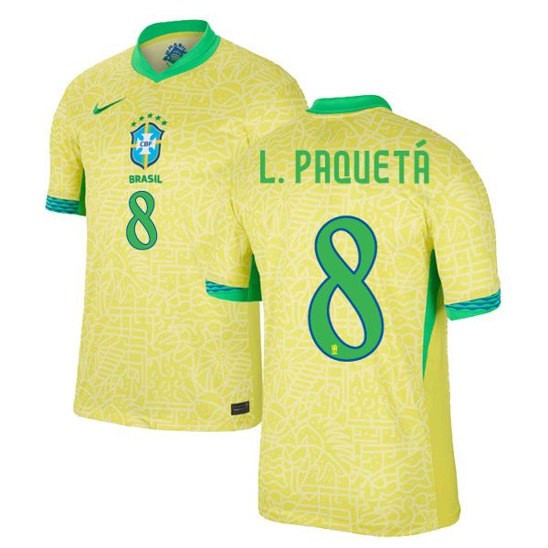2024 Brazil Home Jersey L.PAQUETÁ 8 2024 Brazil Home Jersey L.PAQUETÁ 8