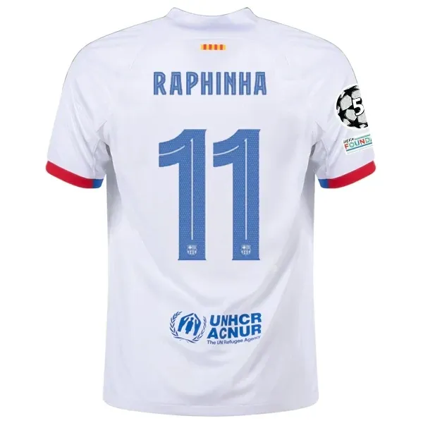 Barcelona Raphinha Away Jersey 2023/2024 With Champions League Patches