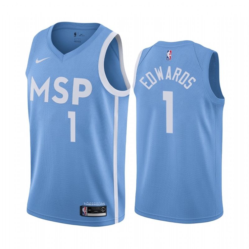 Anthony Edwards #1 MSP Blue Minnesota Timberwolves 2019/20 City Edition Swingman City Jersey