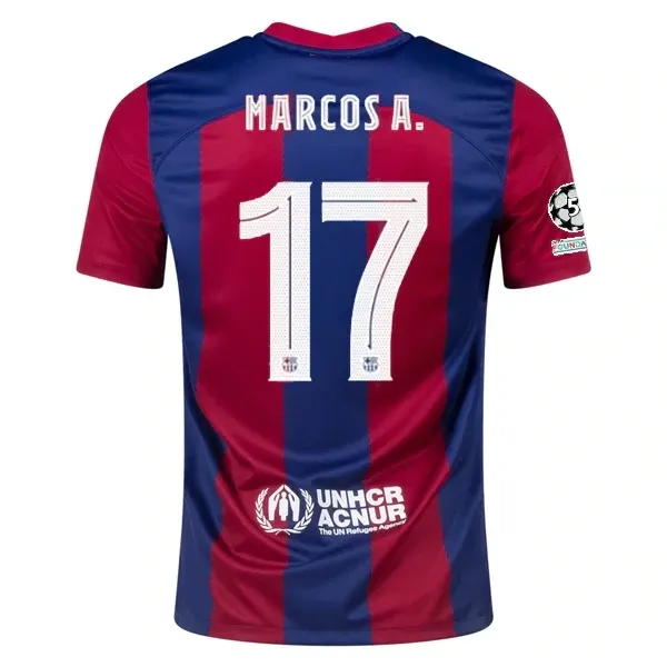 Barcelona Marcos Alonso Home Jersey 2023/2024 With Champions League Patches Barcelona Marcos Alonso Home Jersey 2023/2024 With Champions League Patches