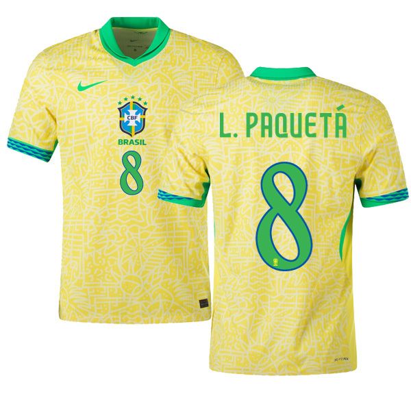 2024 Brazil L. PAQUETÁ 8 Home Jersey (Player Version) 2024 Brazil L. PAQUETÁ 8 Home Jersey (Player Version)