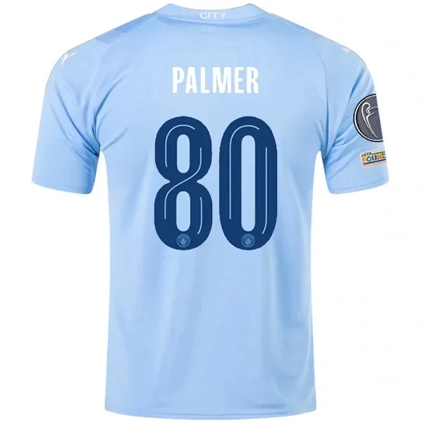 Manchester City Cole Palmer Home Jersey 2023/2024 With Champions League Patches Manchester City Cole Palmer Home Jersey 2023/2024 With Champions League Patches