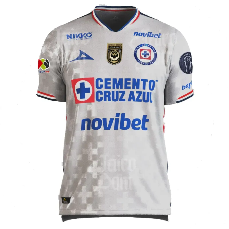 Cruz Azul Away Jersey with  Champion 9 + Liga BBVA Patches 2025/26 (Player Version)