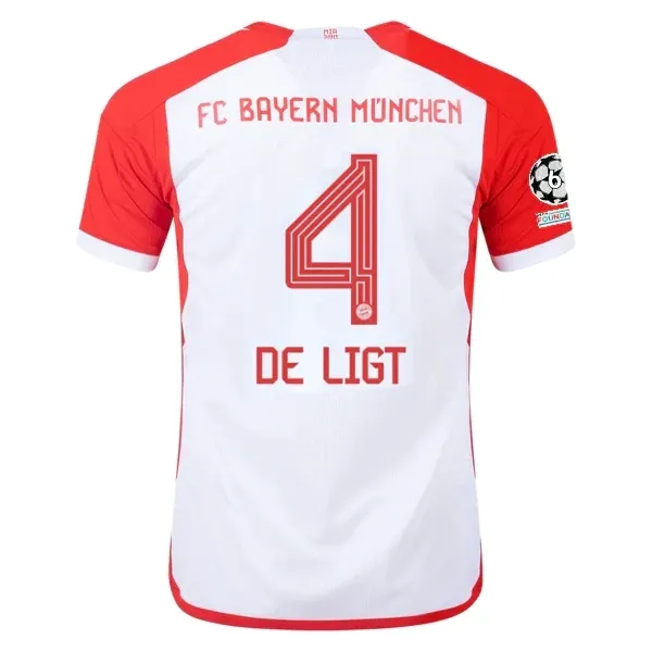 Bayern Munich Matthijs De Ligt Home Jersey 2023/2024 With Champions League Patches Bayern Munich Matthijs De Ligt Home Jersey 2023/2024 With Champions League Patches