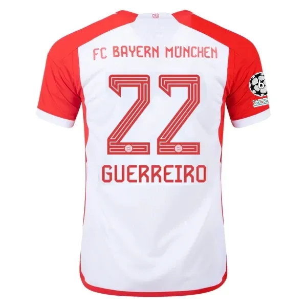 Bayern Munich Raphaël Guerreiro Home Jersey 2023/2024 With Champions League Patches Bayern Munich Raphaël Guerreiro Home Jersey 2023/2024 With Champions League Patches