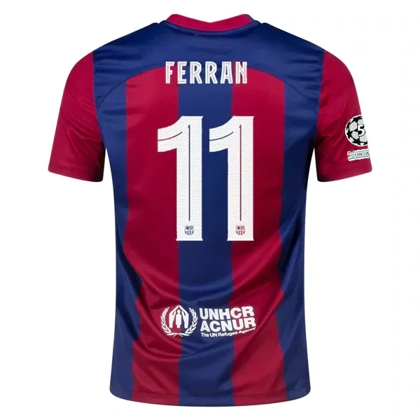 Barcelona Ferran Torres Home Jersey 2023/2024 With Champions League Patches