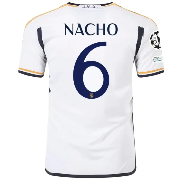 Real Madrid Nacho Home Jersey 2023/2024 With Champions League + Club World Cup Patches Real Madrid Nacho Home Jersey 2023/2024 With Champions League + Club World Cup Patches