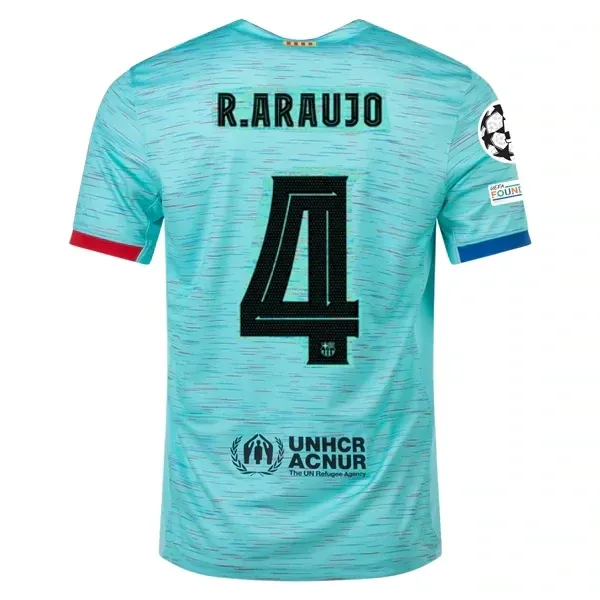 Barcelona Ronald Araujo Third Jersey 2023/2024 With Champions League Patches Barcelona Ronald Araujo Third Jersey 2023/2024 With Champions League Patches
