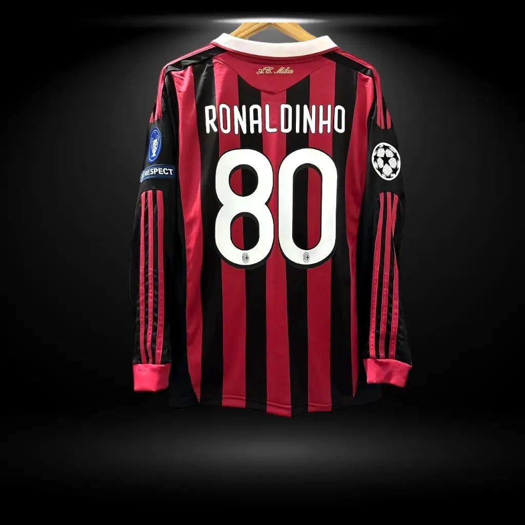 AC Milan Home Ronaldinho Gaúcho #80 Long Sleeve Retro Jersey 09/10 AC Milan Home Ronaldinho Gaúcho #80 Long Sleeve Retro Jersey 09/10
