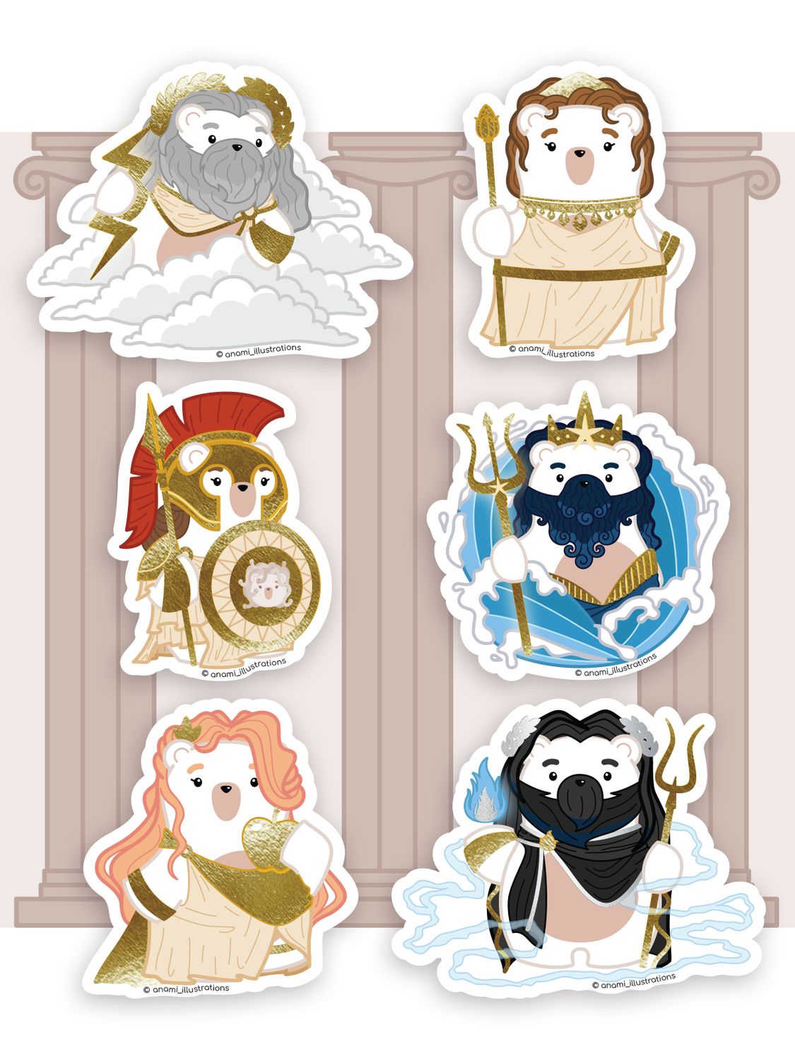 Stickers individuales con Foil de Mitología Griega