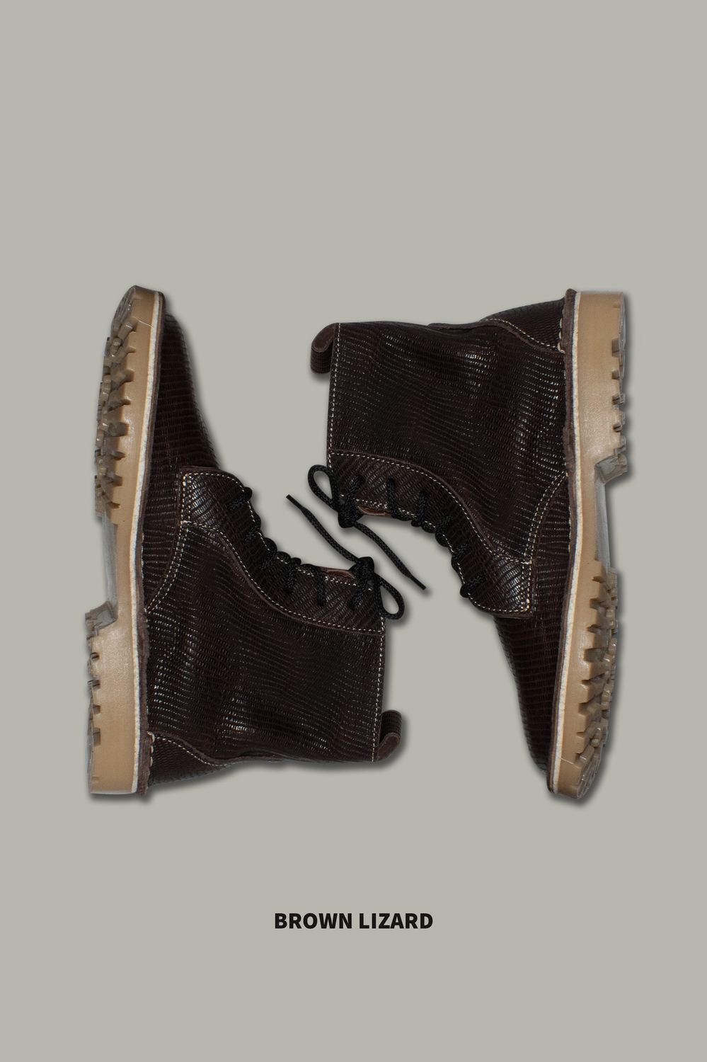 Lace-Up Boots | Embossed Leather, Colour: Brown Lizard, Size: 5