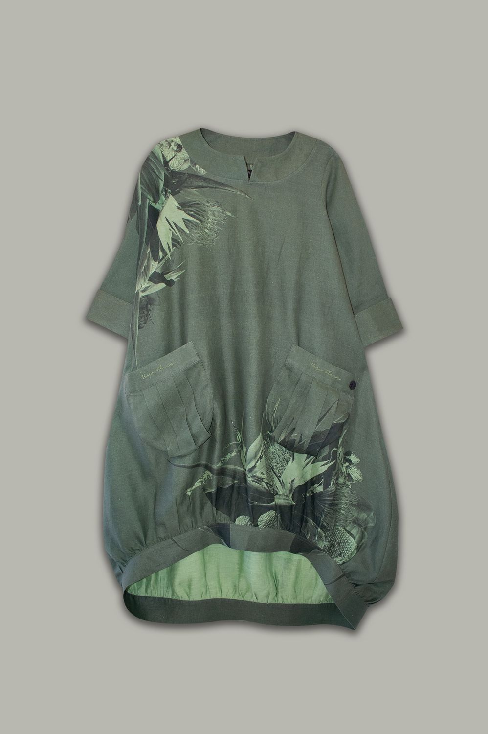 Adelaide Dress | Monotone Print | Linen, Print: Green/Black, Size: 1