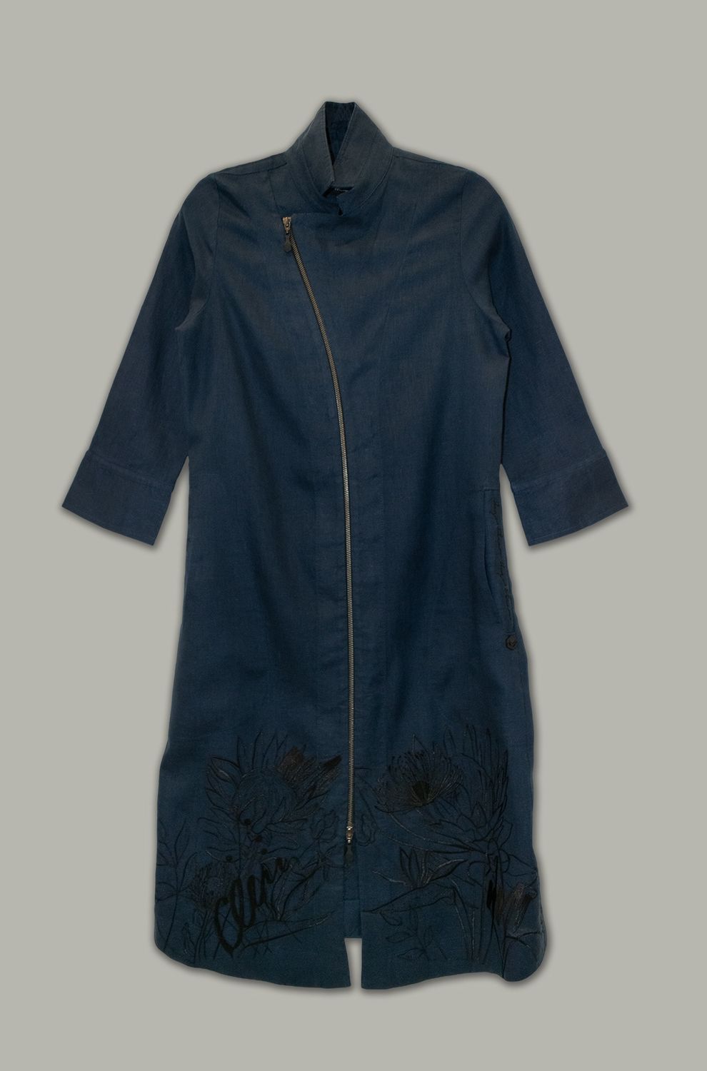 Yoco Dress | Floral Embroidery | Linen, Colour: Navy, Size: 1