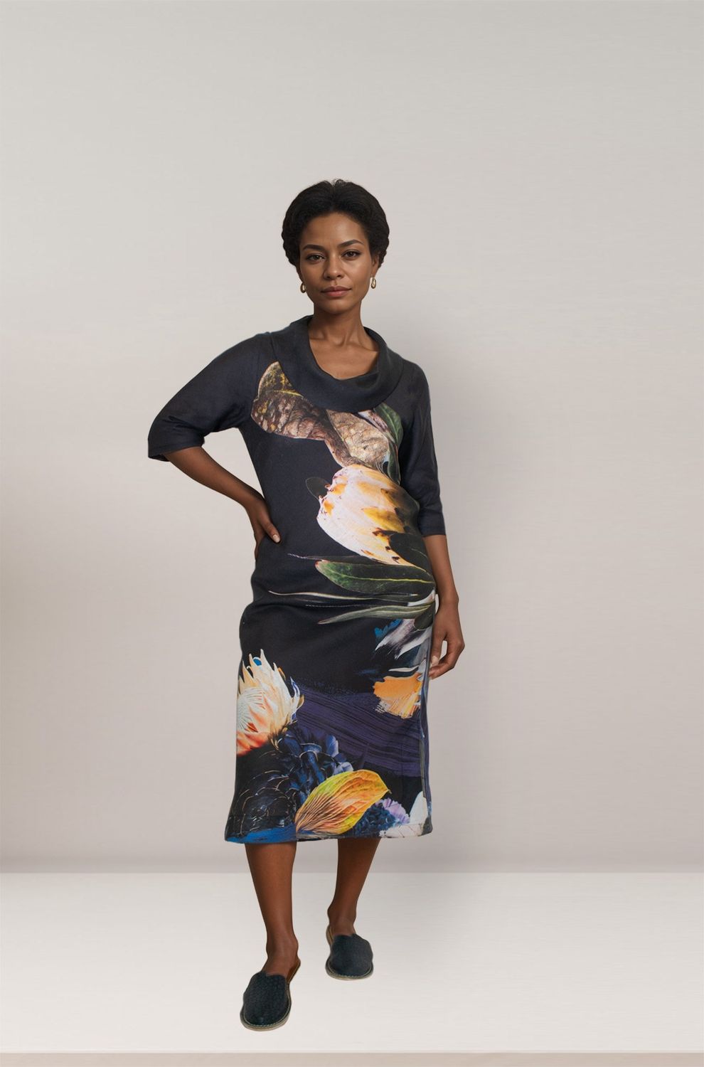 Magda Dress | Border Printed Linen