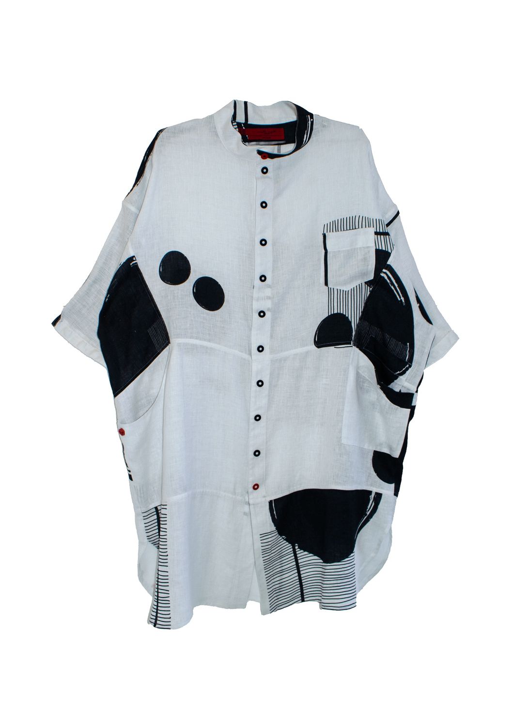 Henda Shirt | Light weight Linen, Print: Graphic stripe and dot, Size: 0