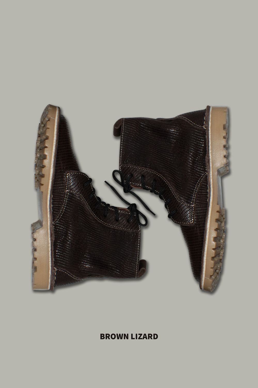 Lace-Up Boots | Embossed Leather, Colour: Brown Lizard, Size: 5