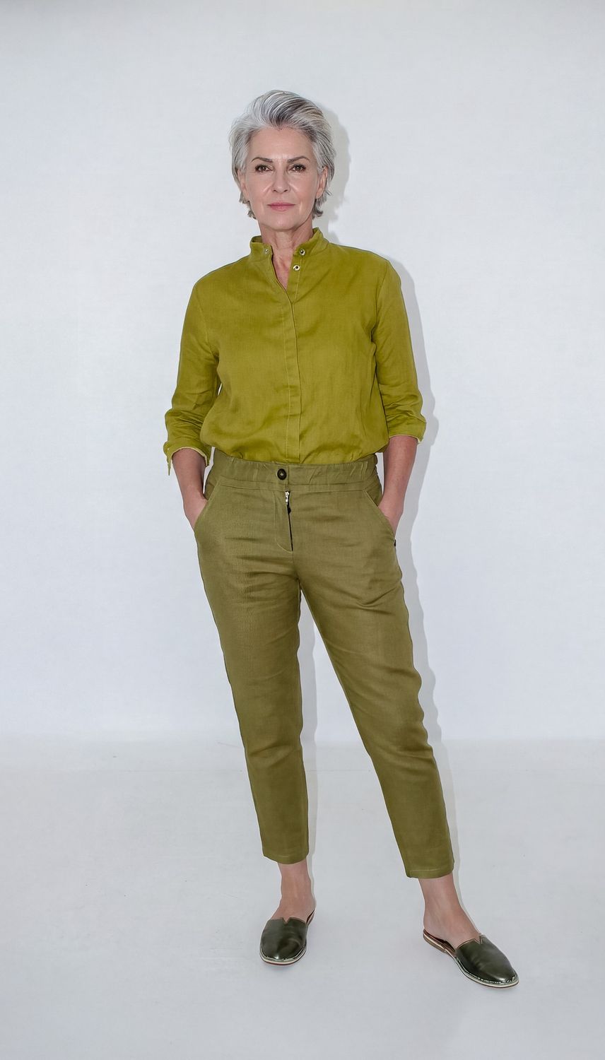 Shireen Pants | Linen, Colour: Avo, Size: 5