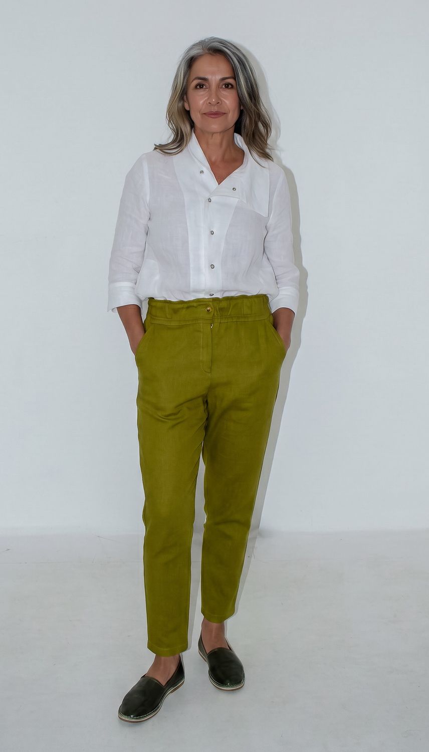 Shireen Pants | Linen, Colour: Avo, Size: 5