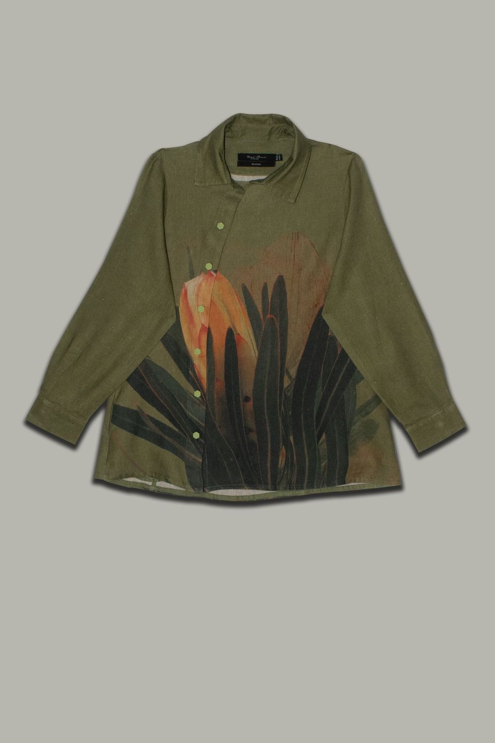 Maya Shacket | Heavy Linen, Print: Chartreuse Protea, Size: 0