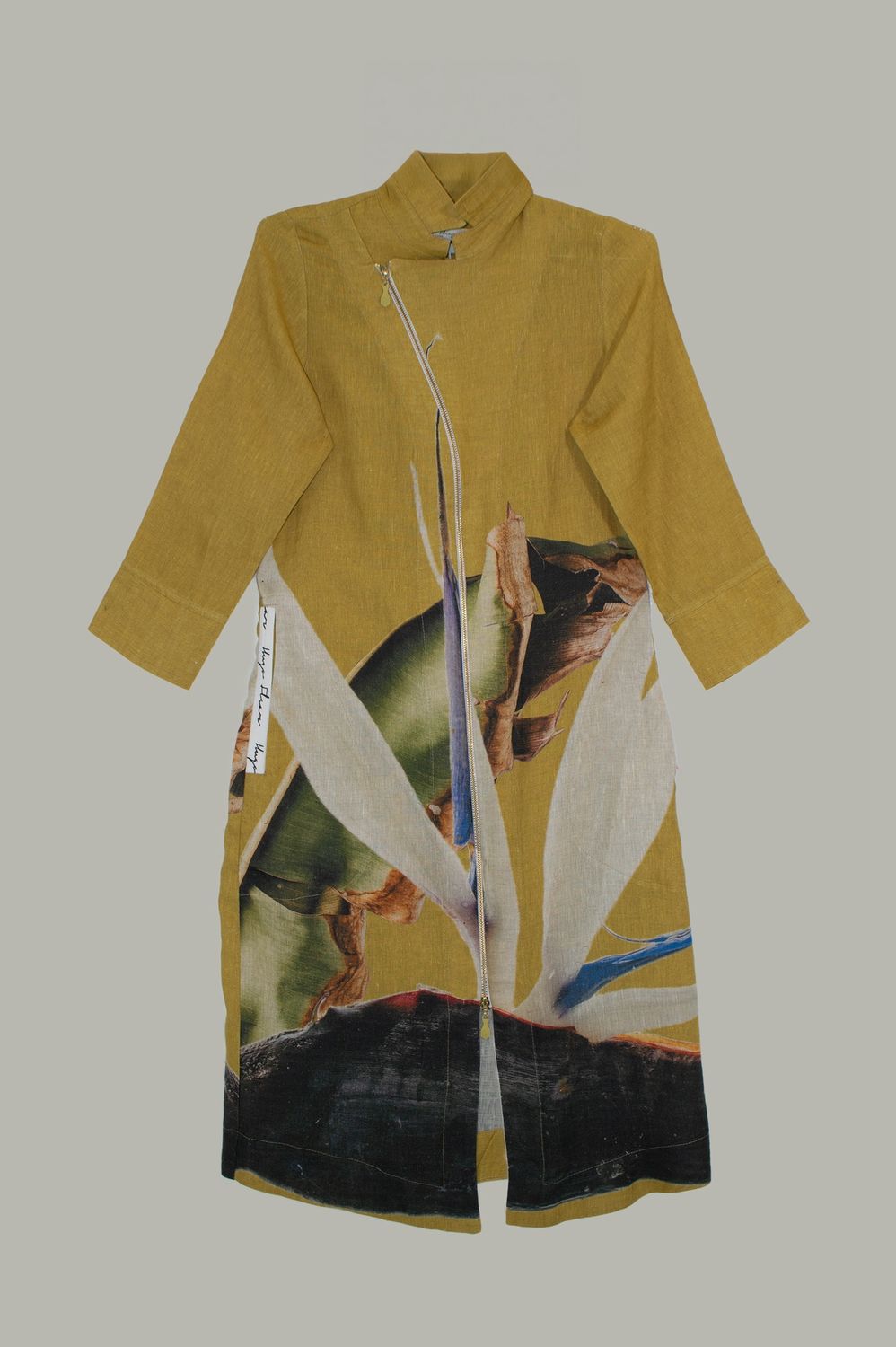 Yoco Dress | Big Print | Linen, Print: Mustard strelitzia with leaf, Size: 0