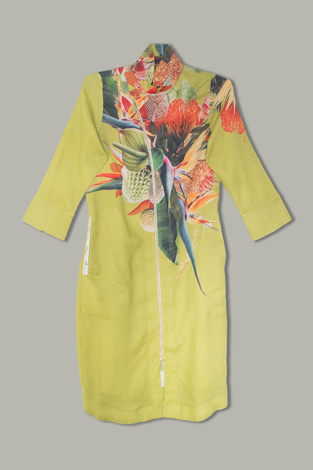 Yoco Dress | Placement Print | Linen, Print: Lime Strelitzia, Size: 0