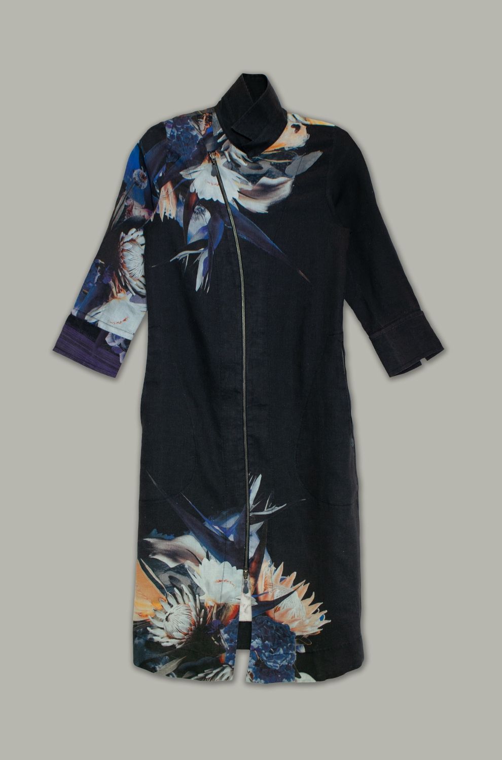Yoco Dress | Placement Print | Linen, Print: Navy Protea, Size: 0