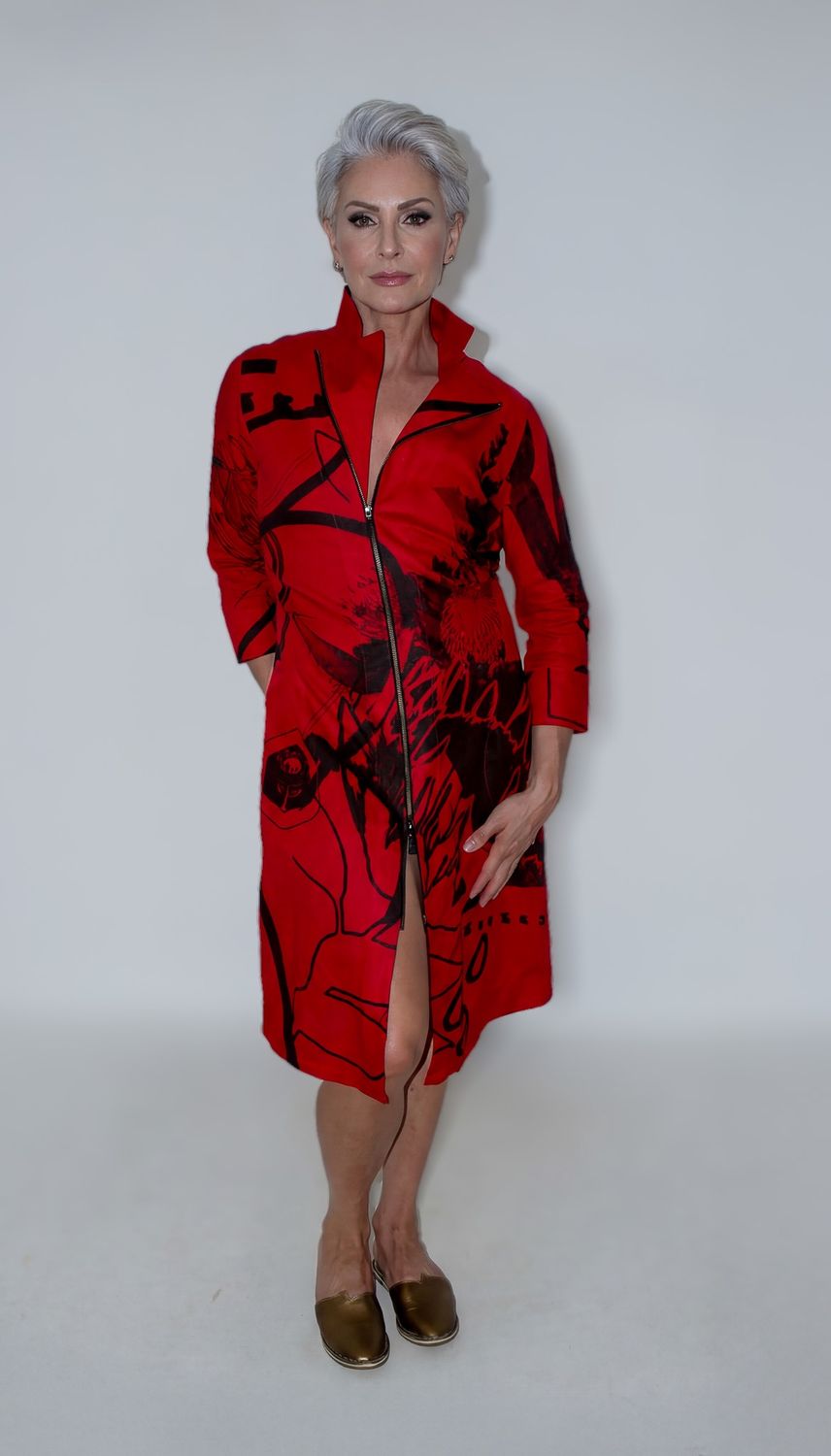 Yoco Dress | limited Print, Print: Red Line Drawing, Size: 1