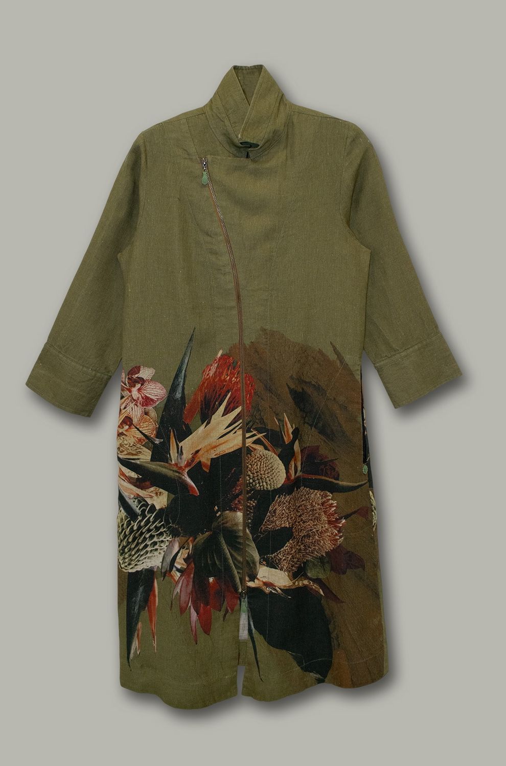 Yoco Dress | Border Print | Linen, Print: Avo Green Strelitzia, Size: 0