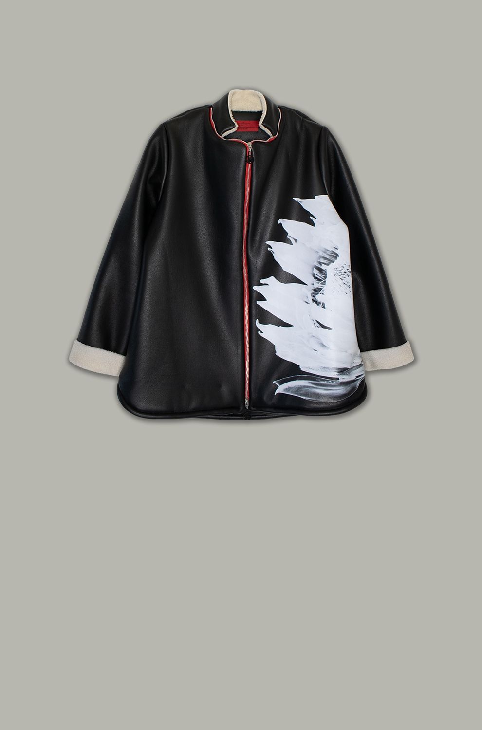 Mia Jacket | Big Print | Pleather &amp; Imitation Sheepskin, Colour: Black &amp; White, Size: 1 | 2