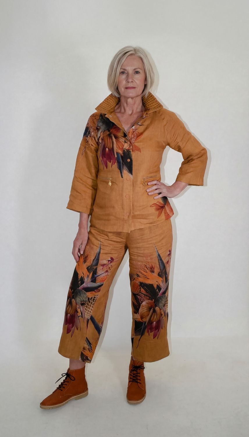 Karen Shirt  | Linen, Print: Orange Strelitzia, Size: 0