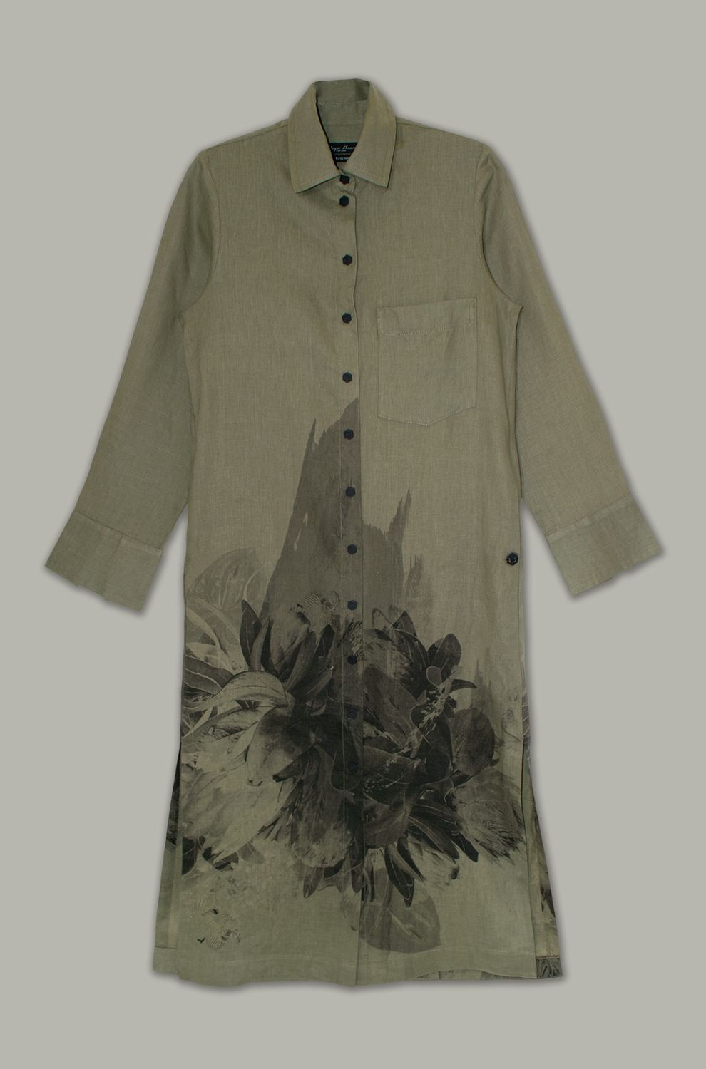 Juliet Dress | Monotone Print | Linen, Colour: Olive &amp; Black, Size: 1