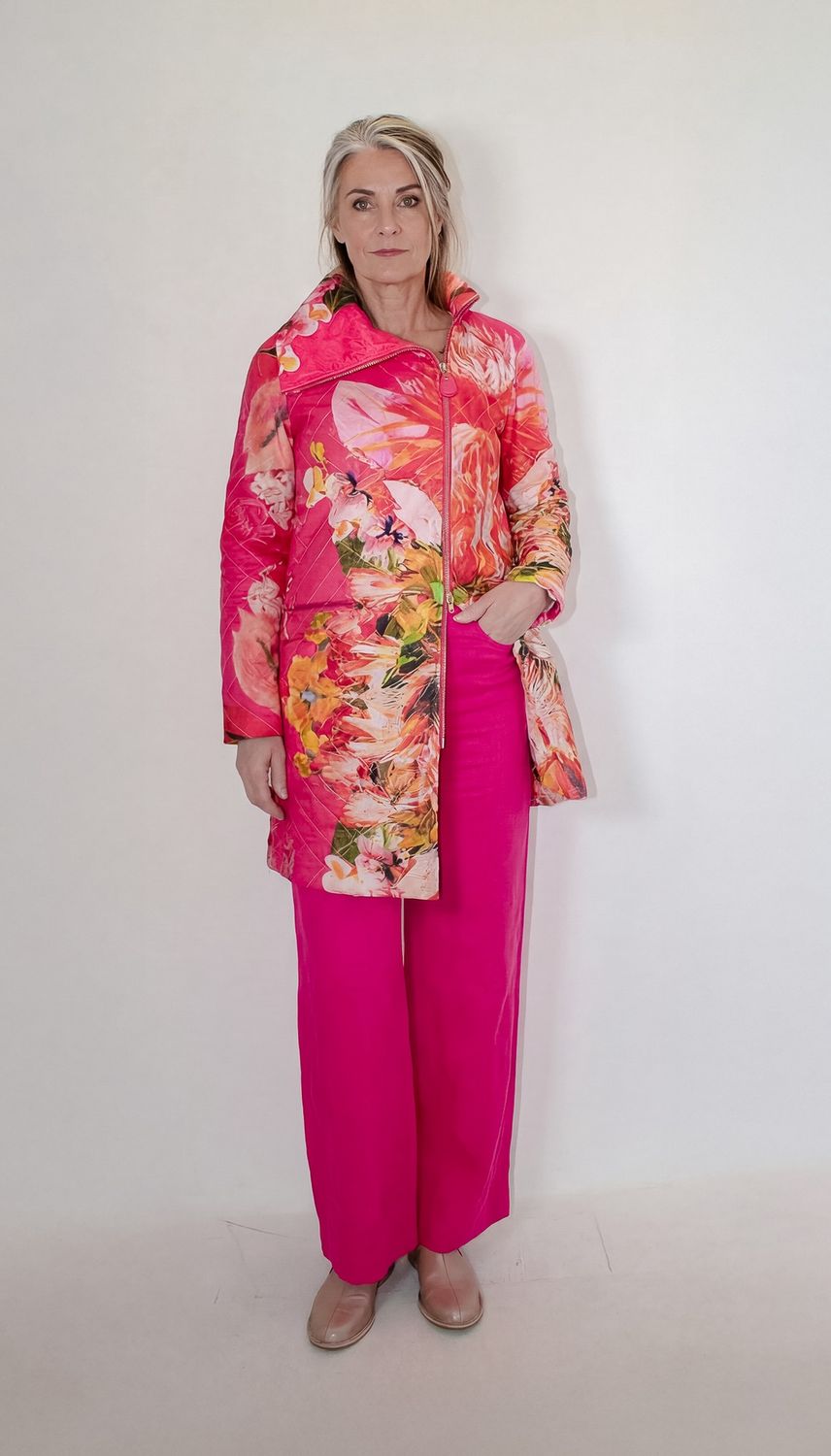 Mini Yoco | All Over Print | Quilted Linen &amp; Fleece, Print: Cerise Protea, Size: 1