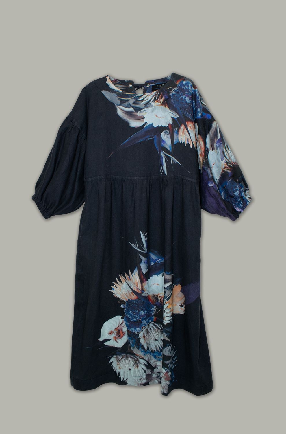 Blair Dress | Placement Print | Linen, Print: Navy Protea, Size: 1