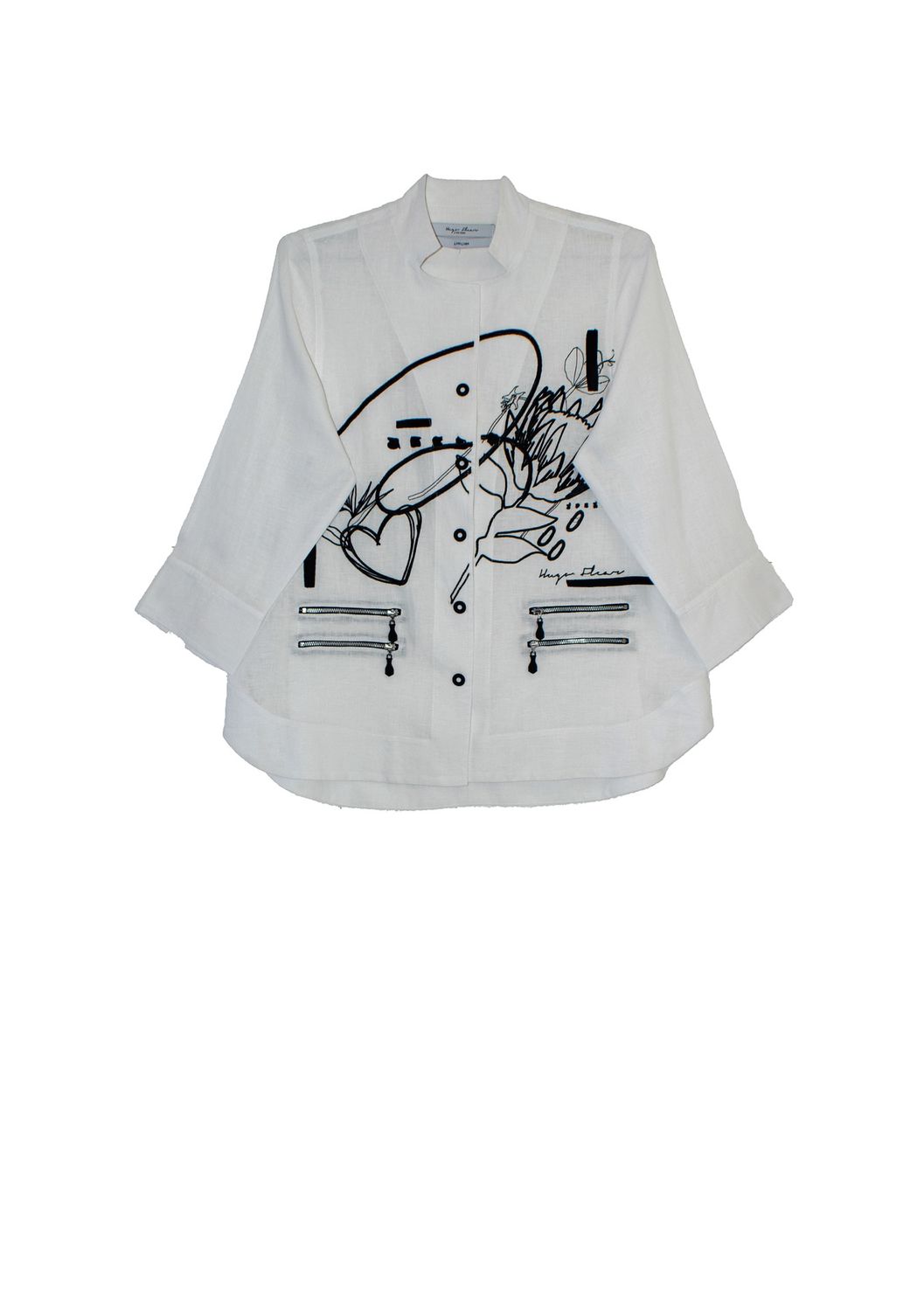Mia Shirt | Embroidered Linen, Colour: White, Size: 0