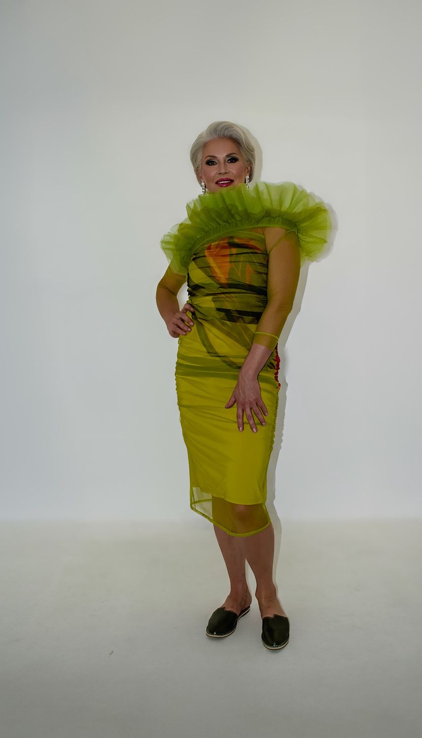 Edith evening dress | tule and mesh, Print: Chartreuse Protea, Size: 1|2