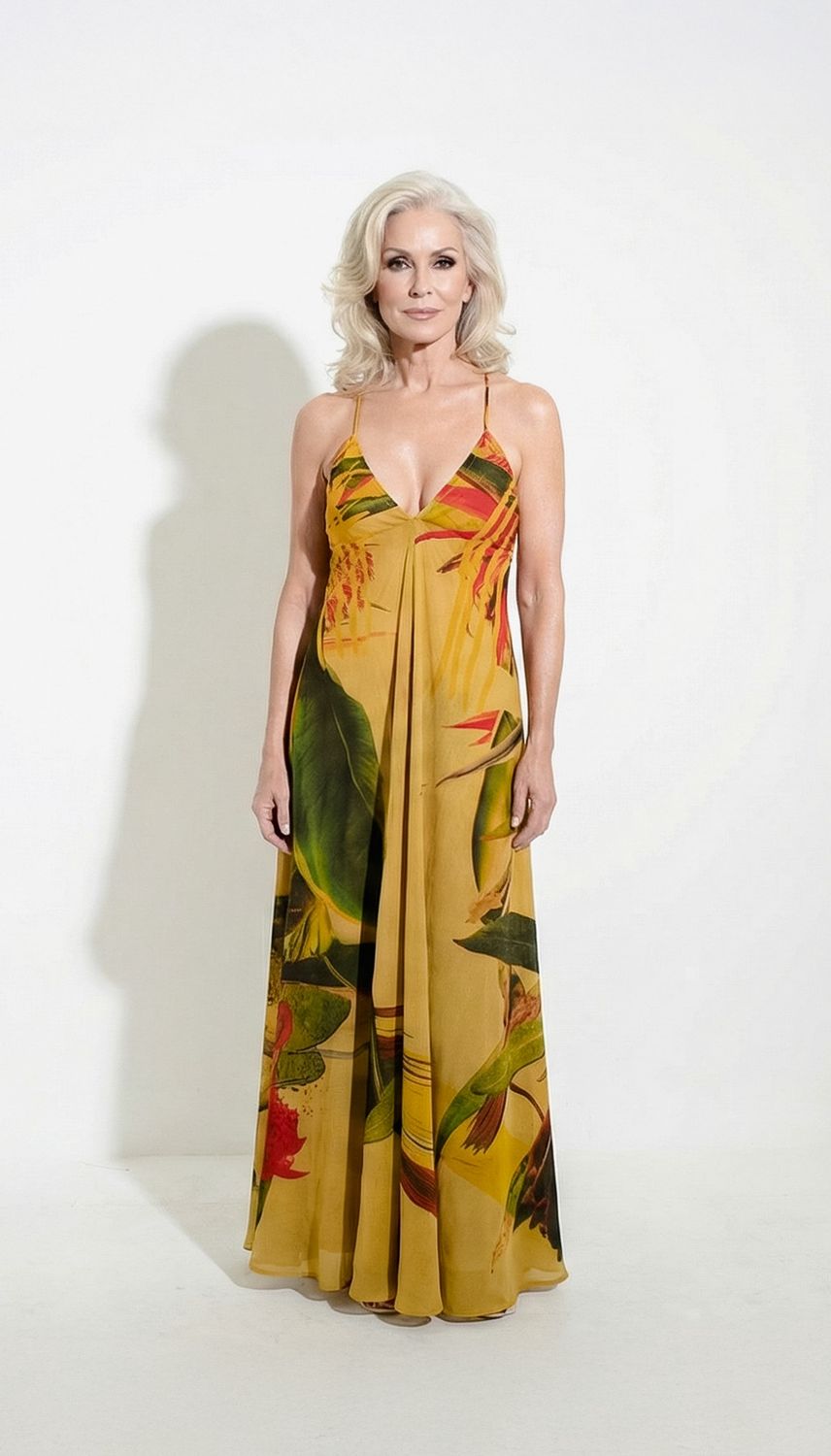 Handkerchief dress | Cotton Voile, Print: Mustard Strelitzia, Size: one size