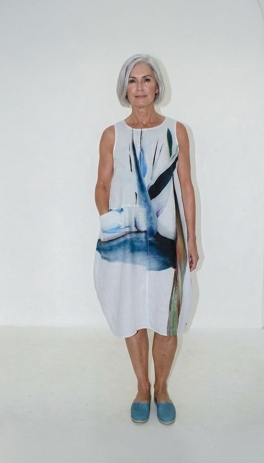 Heleen Dress | Linen, Print: Blue Strelitzia, Size: 1
