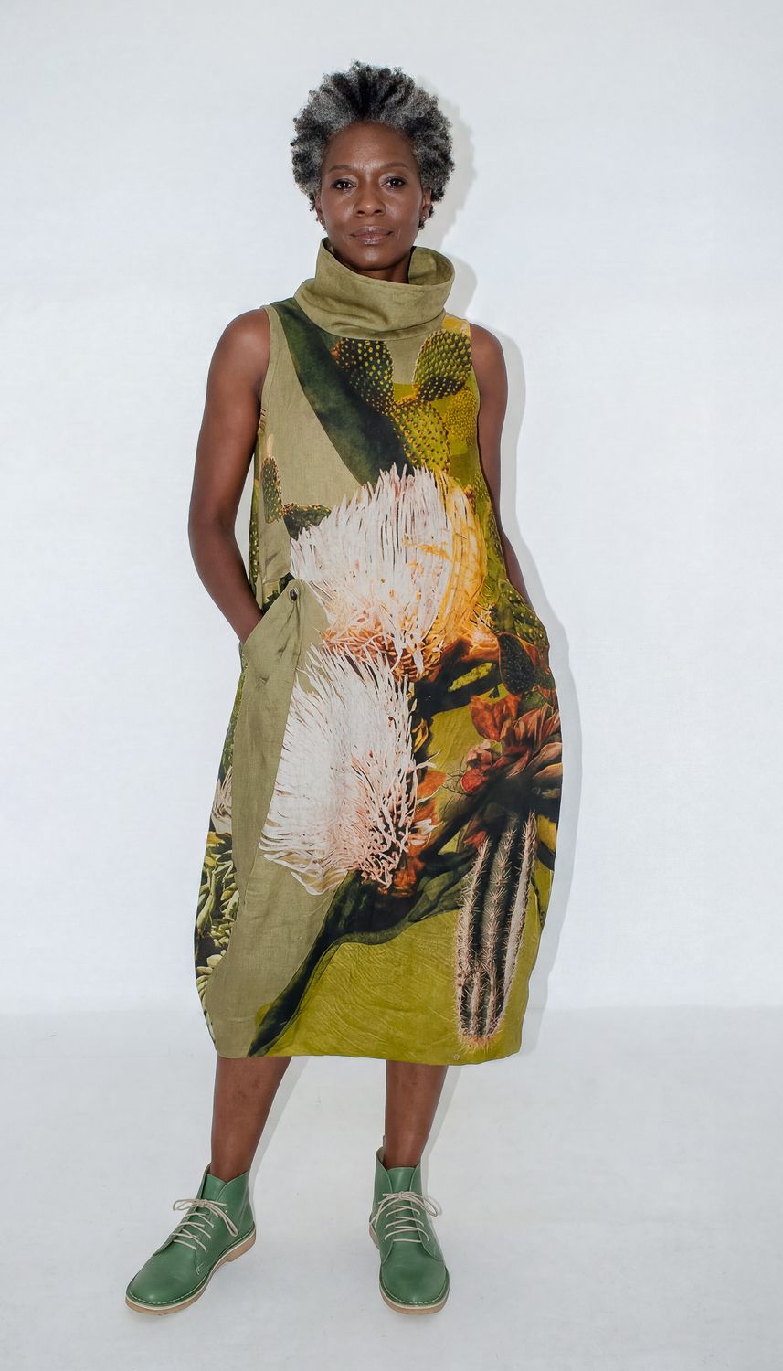Heleen Dress | Linen, Print: Wa Boom Cactus, Size: 1