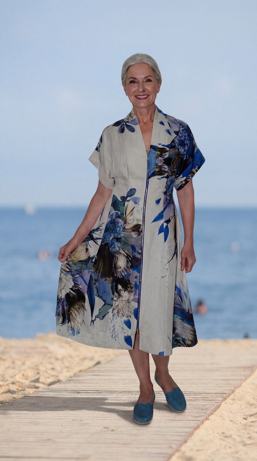 Ari Dress | Linen, Print: Water protea placement print, Size: 1