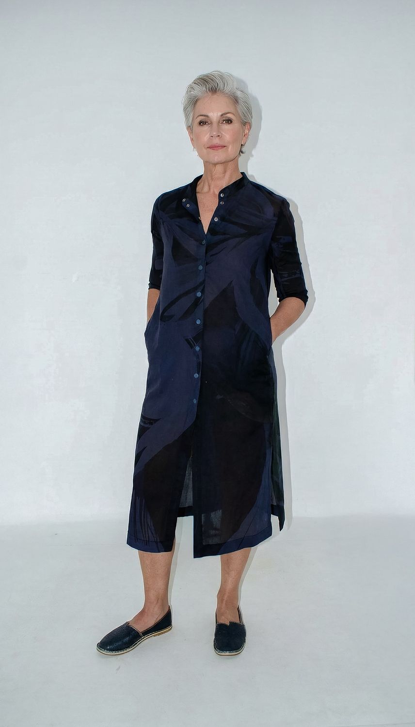 Juliet Shirt Dress | Voile, Print: Navy Pincushion, Size: 1