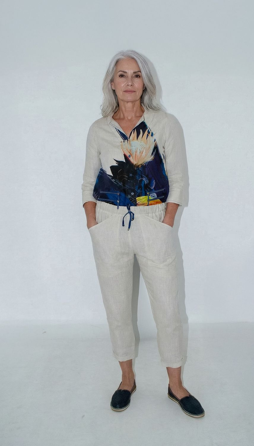 Drawstring pants | linen, Colour: Oatmeal, Size: 1