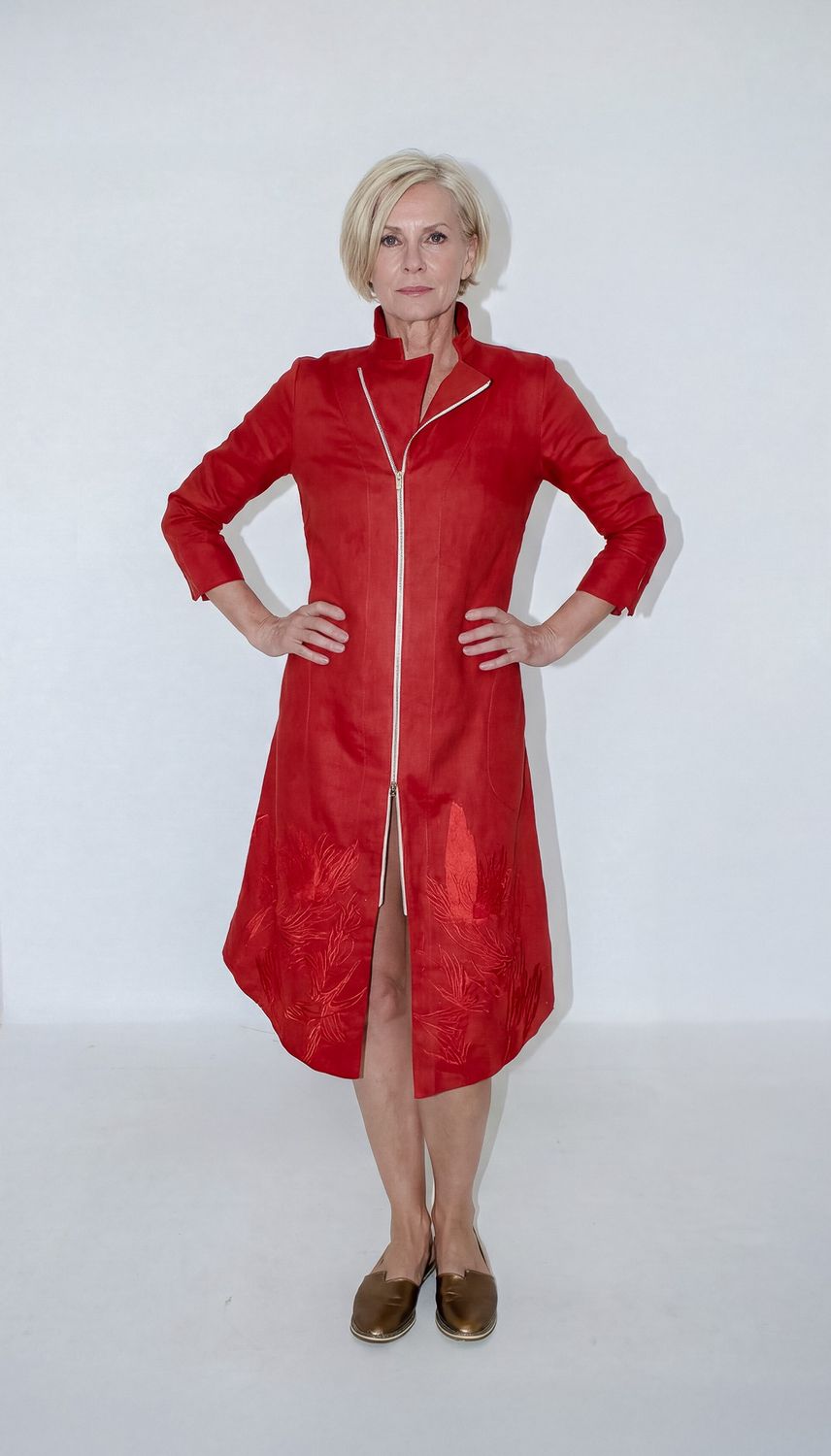 Embroidered Yoco Dress, Colour: Brick, Size: 0