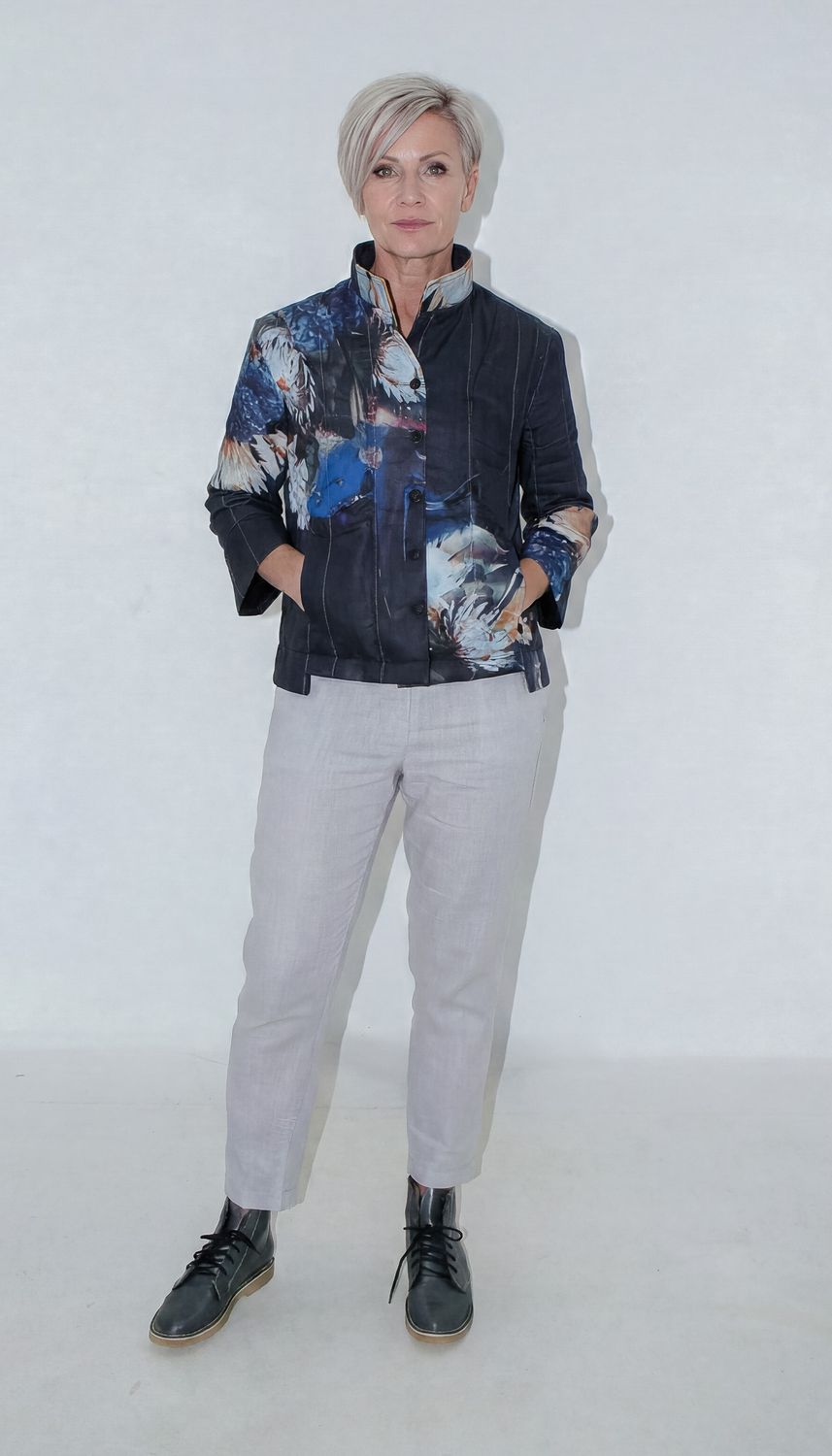 Caleb Quilted jacket, Material: Linen Navy placement, Size: 0