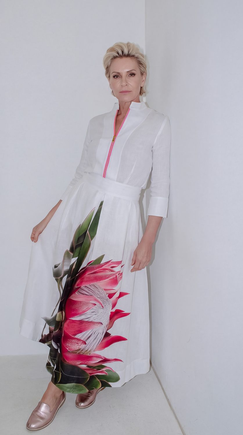 Marinda Skirt, Print: White King Protea, Size: 1|2